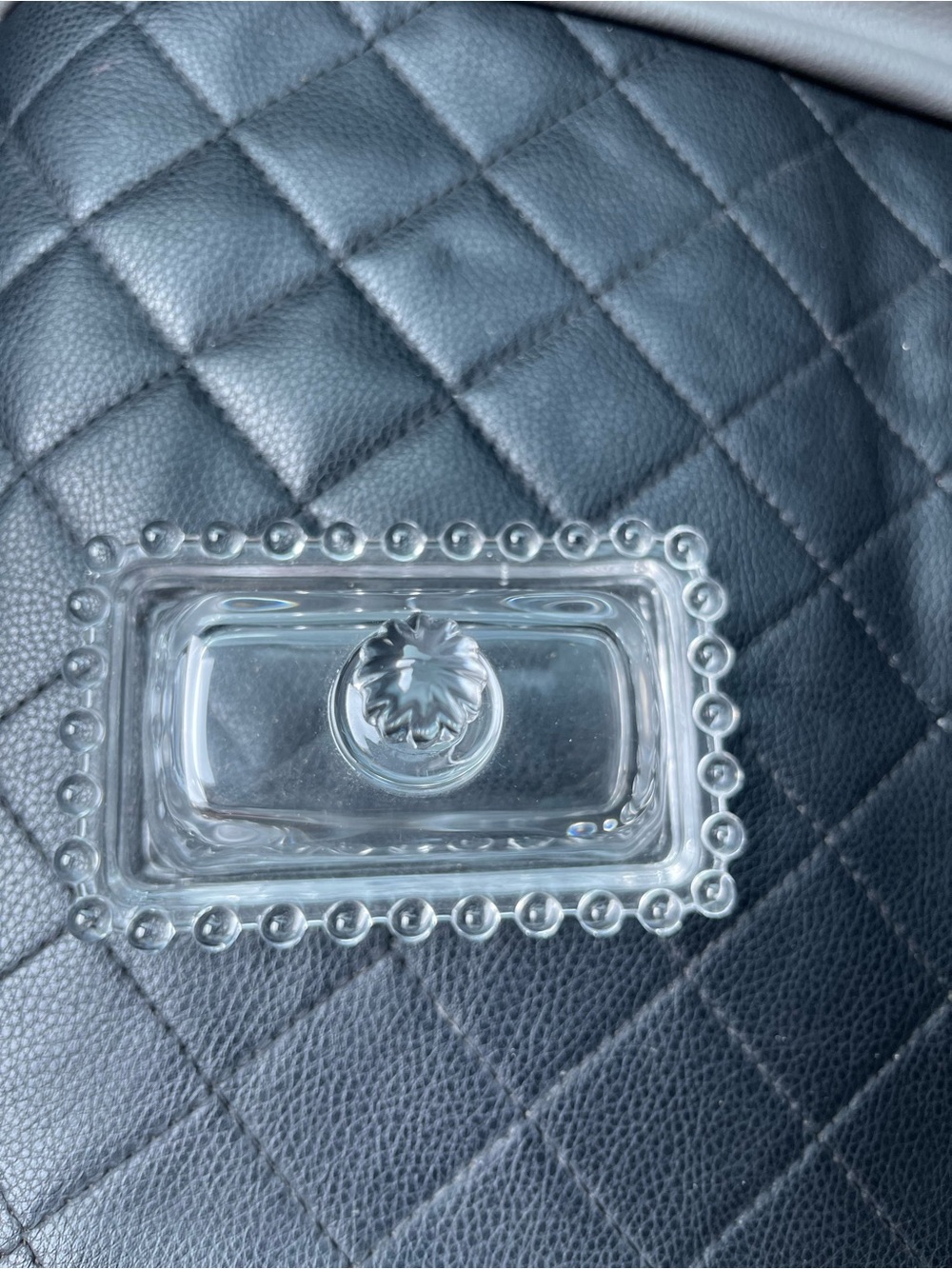 Clear Glass Rectangular Trinket Box with Beaded Edge